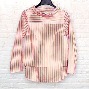 J CREW Pink Gold Brown Stripe Cotton Funnel Neck Blouse Tunic Top Womens M